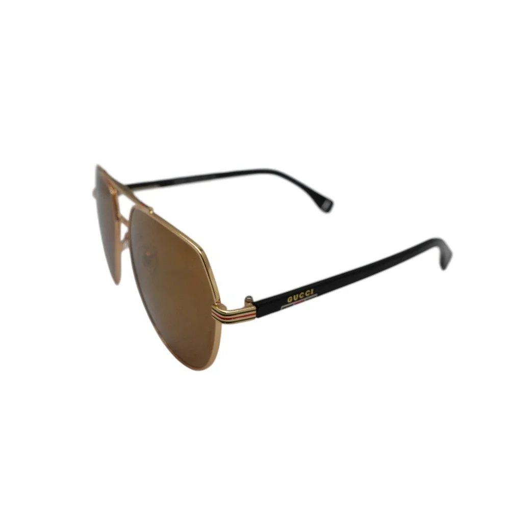 Gucci GG105 Sunglasses 59-15-132 Gold Aviator Brown GG Logo Lens Black Temple